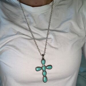Turquoise Cross Pendant Necklace - Women Jewelry